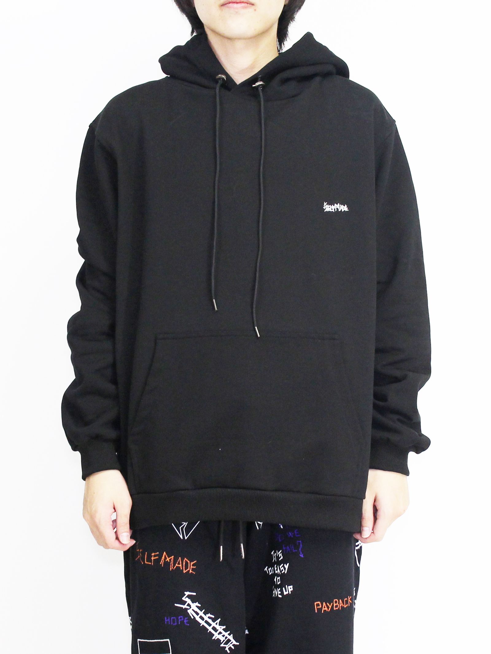 【20AW】バック刺繍柄 タオル地ワッペン パーカー / ACK HOODIE EMBROIDERED / ブラック × イエロー