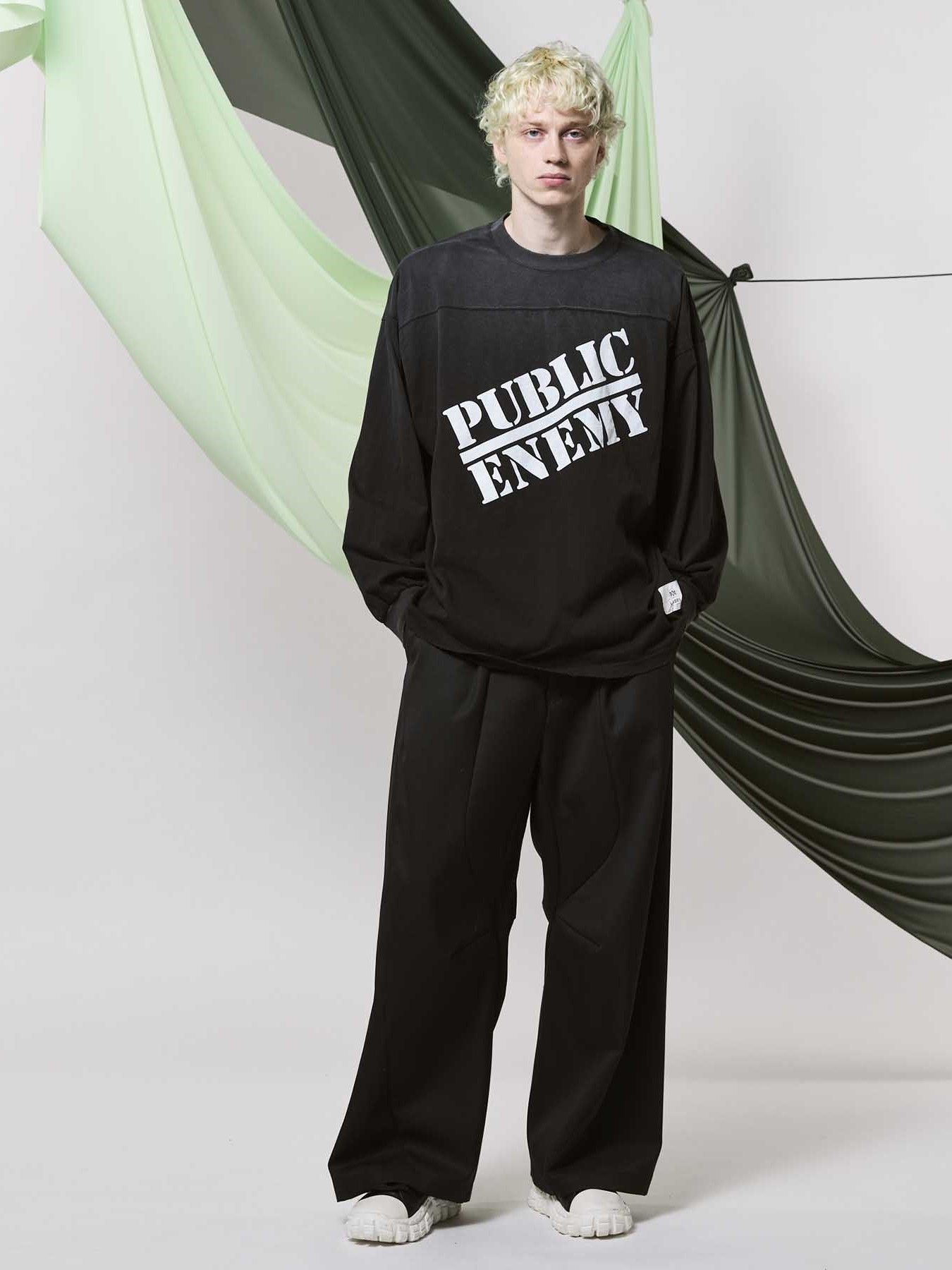 パブリック エネミー オーバーサイズ ロングスリーブ Tシャツ / PUBLIC ENEMY PRIME-OVER L/S T-SHIRT #1 / ブラック