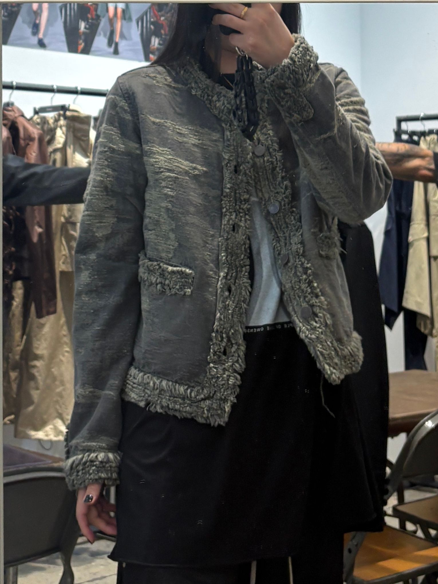 【27SS】カラーレス デニム ジャケット ジャガードデニム シャネル ジャケット  / COLLARLESS DENIM JACKET / グレー