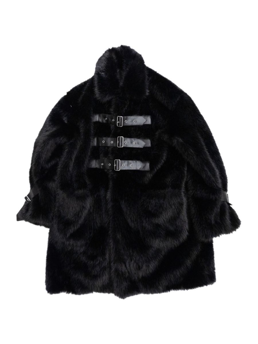 【26AW】ベルテッド ケミカル ファー コート フェイクファー / BELTED CHEMICAL FUR COAT / ブラック