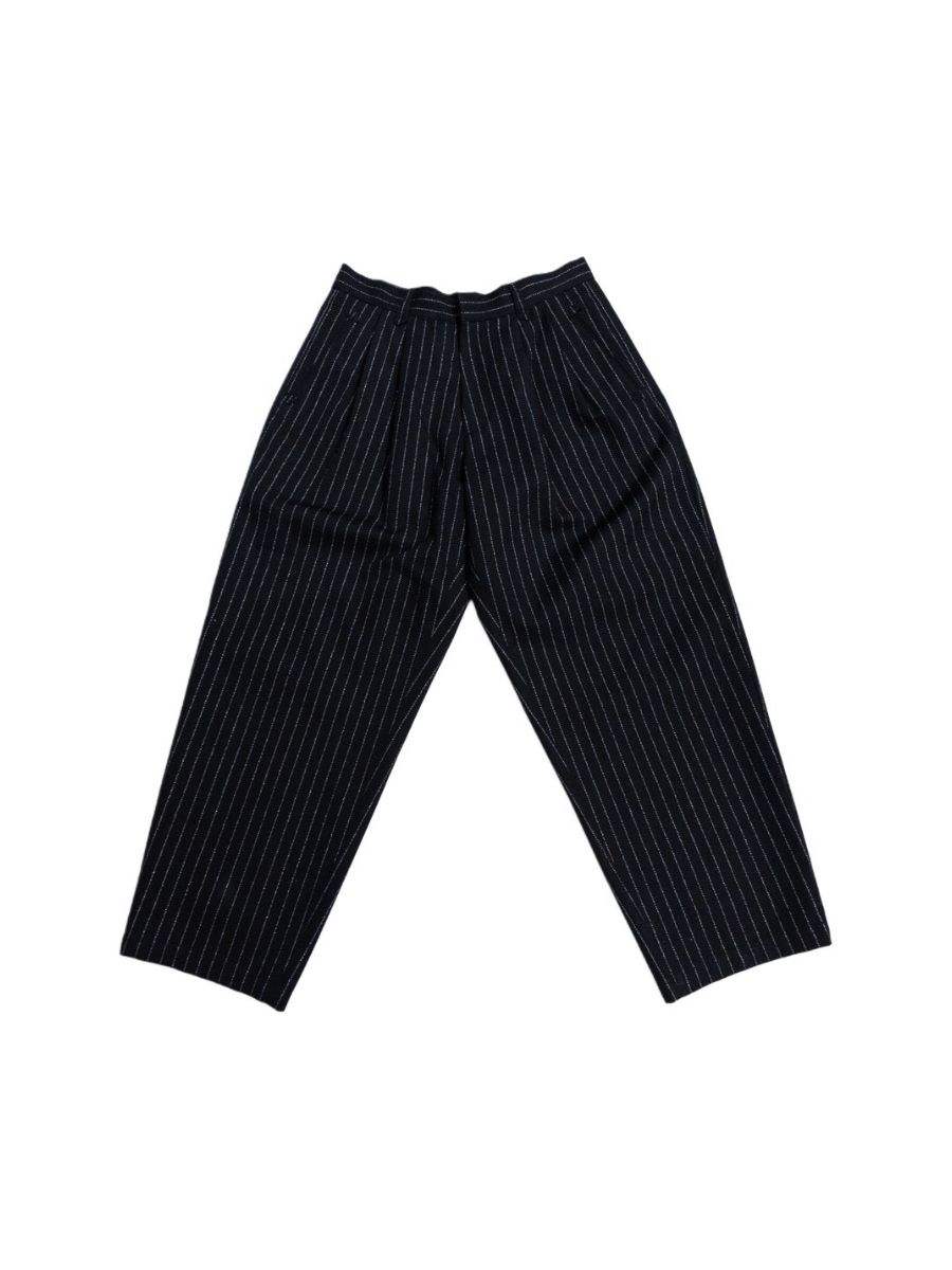 【26AW】シルバー ストライプ ウール スーパー ワイド カウボーイ トラウザーズ / SILVER STRIPE WOOL SUPER WIDE COWBOY TROUSERS / ブラック
