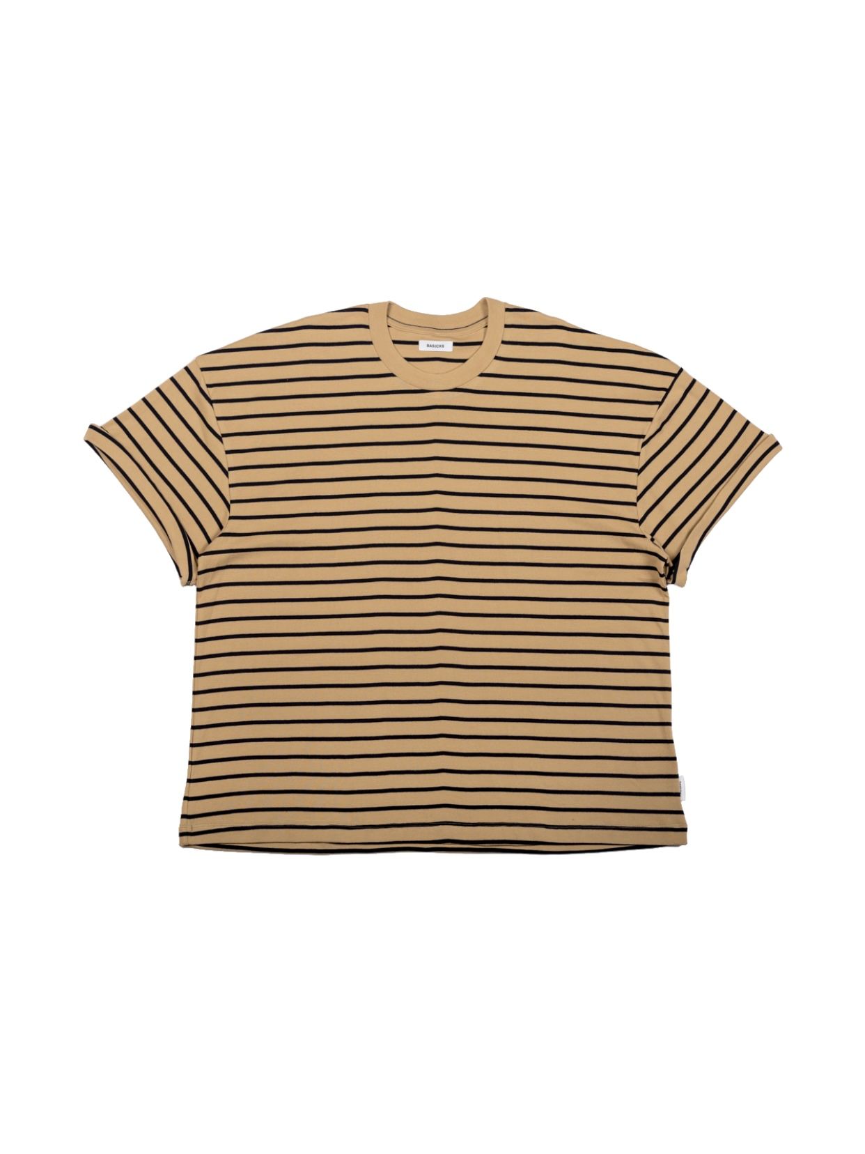 上質で快適 【24SS】オーバーサイズ ストライプ Tシャツ T-shirt / BASICKS OVERSIZED Broad STRIPE T- SHIRT Stripe / ブラック L/S トップス