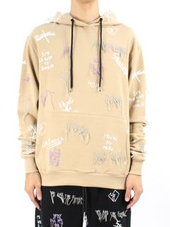 【21AW】総柄 刺繡プリントパーカー / NEW MANIFESTO HOODIE / ベージュ × マルチ