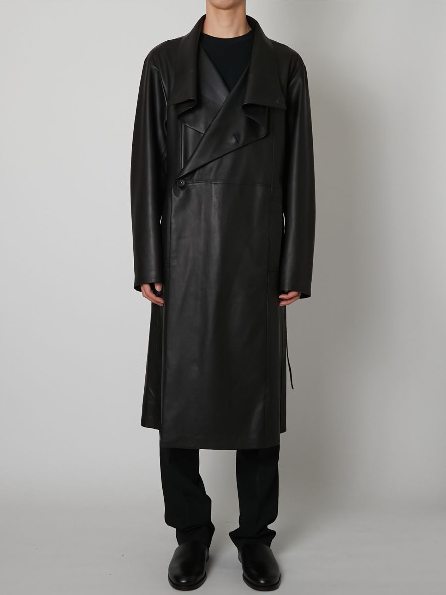 【27SS】アンライニング シープ レザー コート トレンチコート / UNLINED SHEEP LEATHER COAT / ブラック