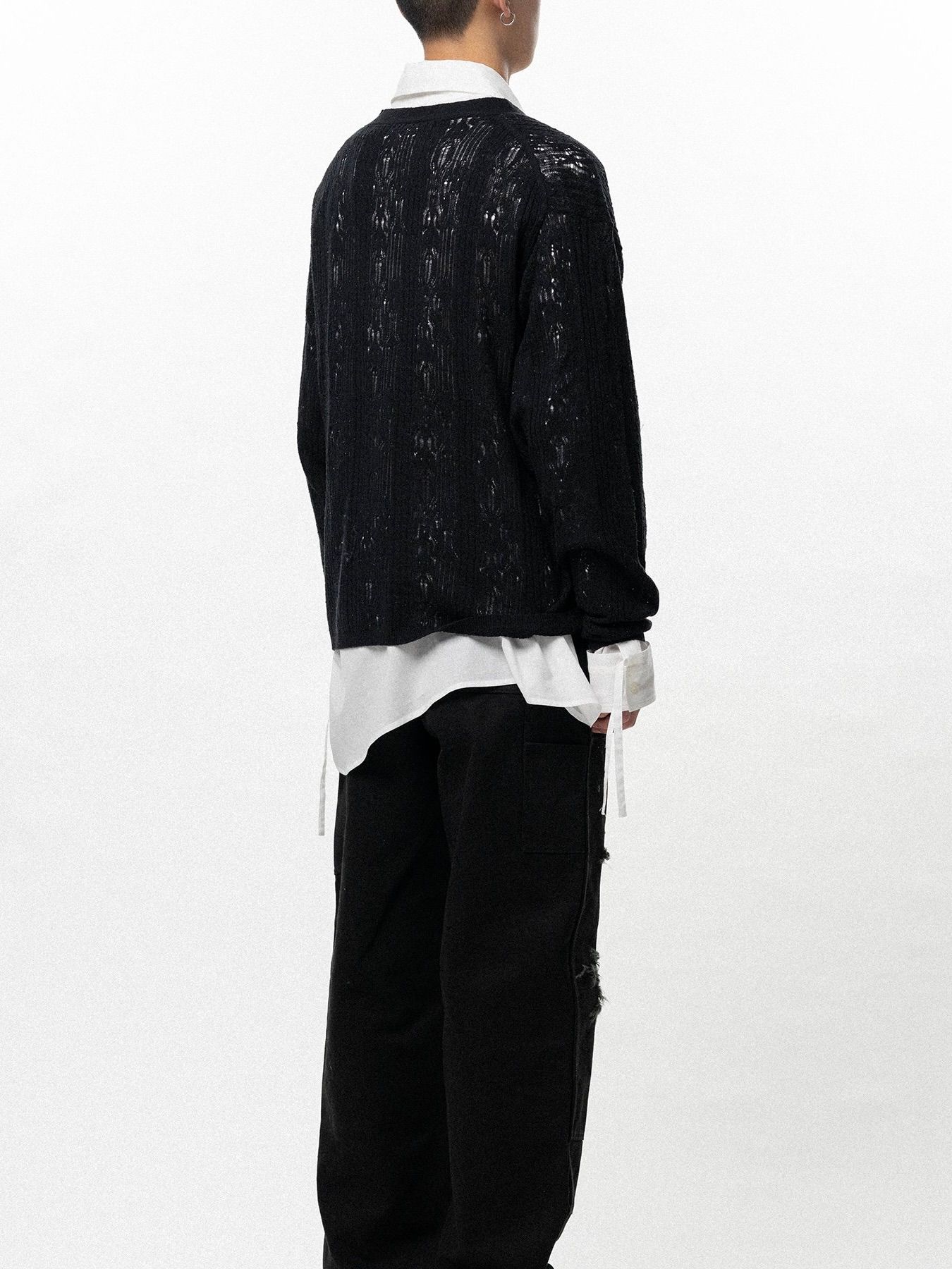 【26SS】ウェービー カミヤ プリンテッド シルクレース ニット カーディガン / "WAVY KAMIYA" PRINTED SILK LACE KNIT CARDIGAN / ブラック