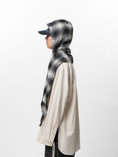 【26SS】フーデッド チェック ストール / HOODED CHECKED STOLE / ブラック