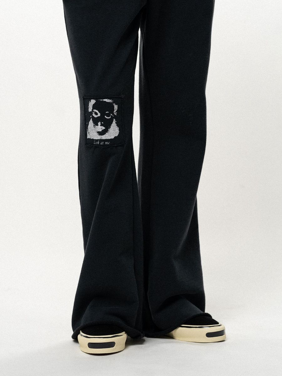【26AW】 "ガールパッチ" ブーツカット スウェットパンツ フレア パンツ / "GIRL PATCH" BOOTCUT SWEAT PANTS / ブラック