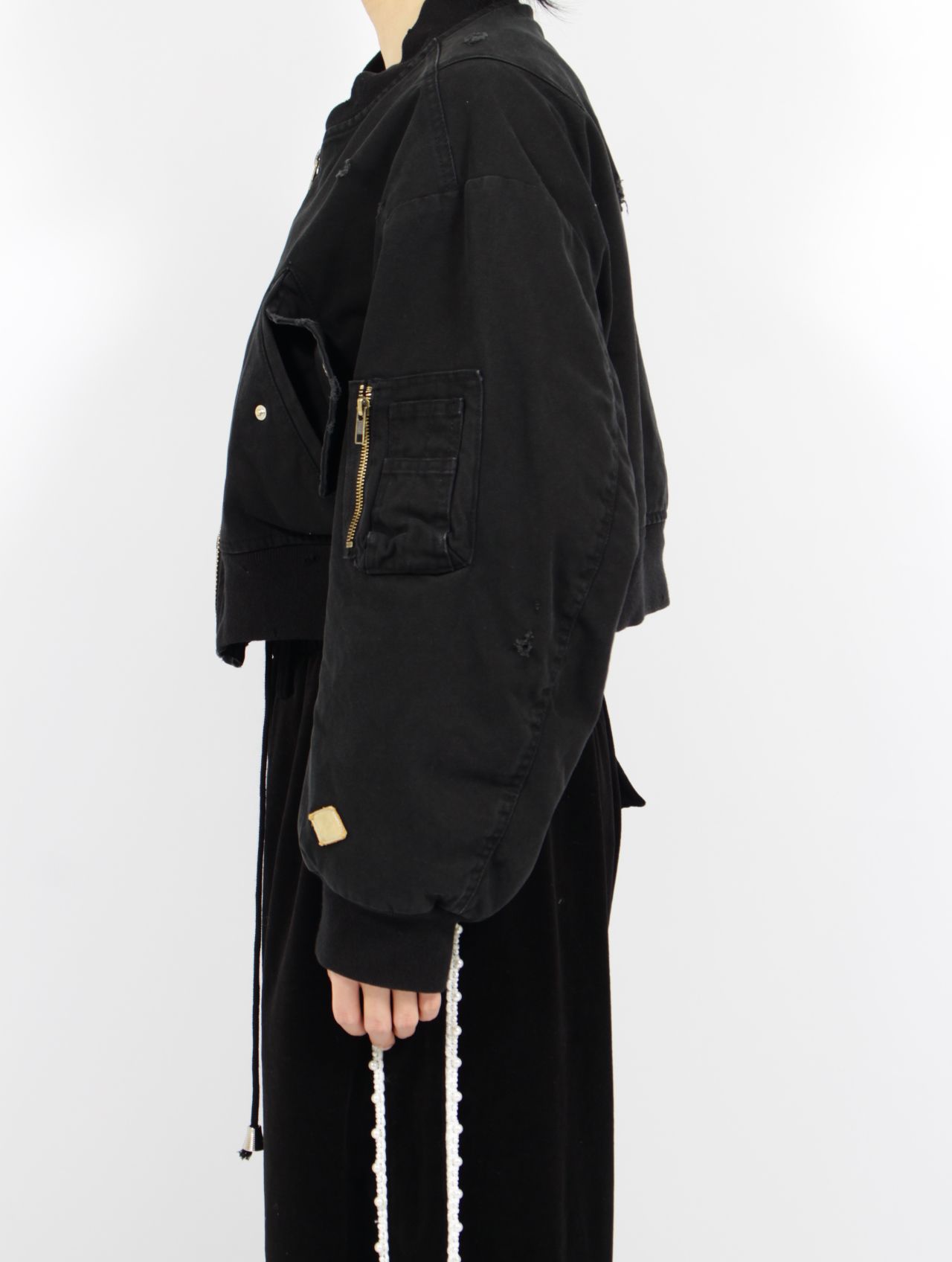 【25SS】コットン ディストレスド ショート フライト ジャケット / COTTON DISTRESSED SHORT FLIGHT JKT / ブラック