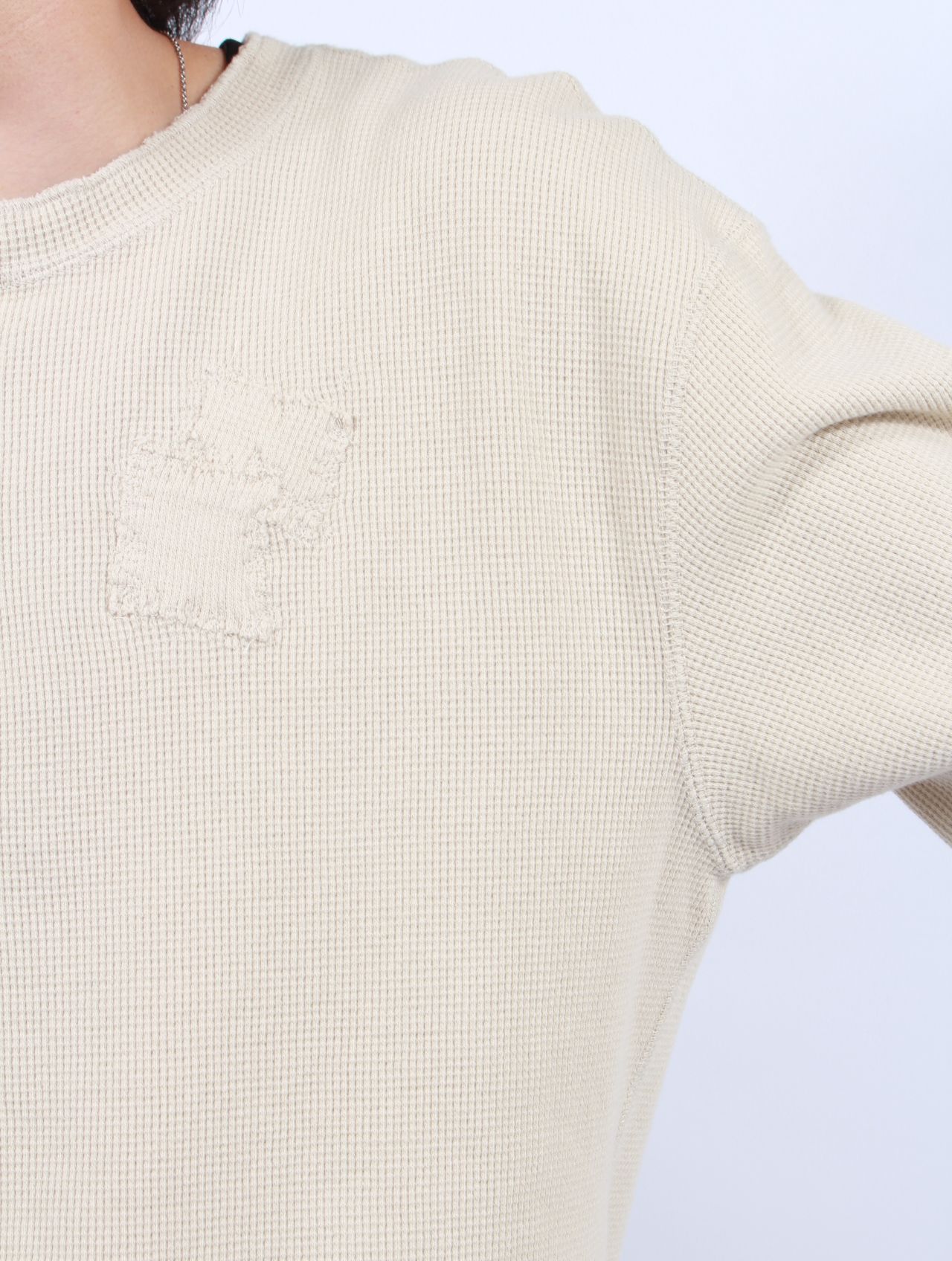 【25AW】ボロ ワッフルニット ヘンリー ロングスリーブ Tシャツ / BORO WAFFLEKNIT HENLEY L/S TEE / ベージュ