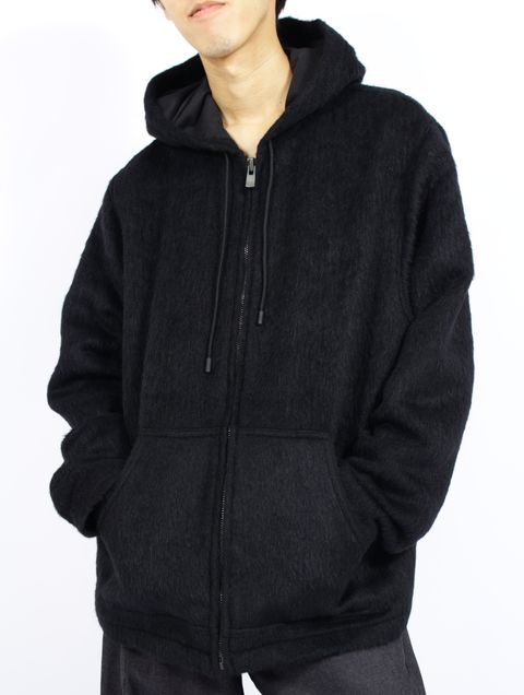 【STORY別注】【15着限定】ウールシャギー ジップアップ パーカー / WOOL SHAGY ZIP-UP HOODIE / ブラック