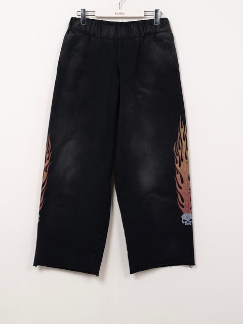 【25AW】スカル フレイム ディストレスド スウェット パンツ / "SKULL FLAME" DISTRESSED SWEAT PANTS / ブラック