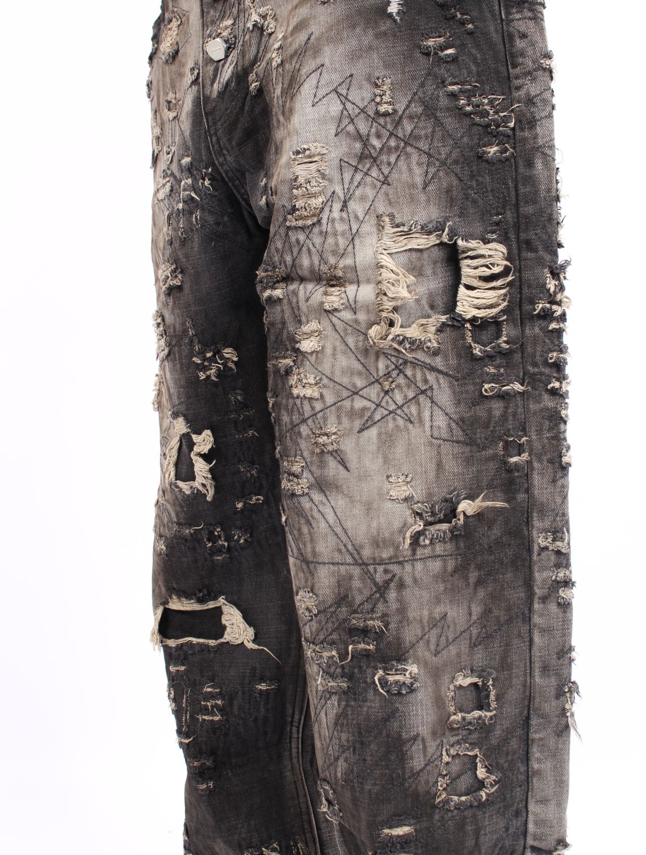 【25AW】ハードウォッシュド ダメージ デニム パンツ / HARD-WASHED DAMAGED DENIM PANTS / ブラック
