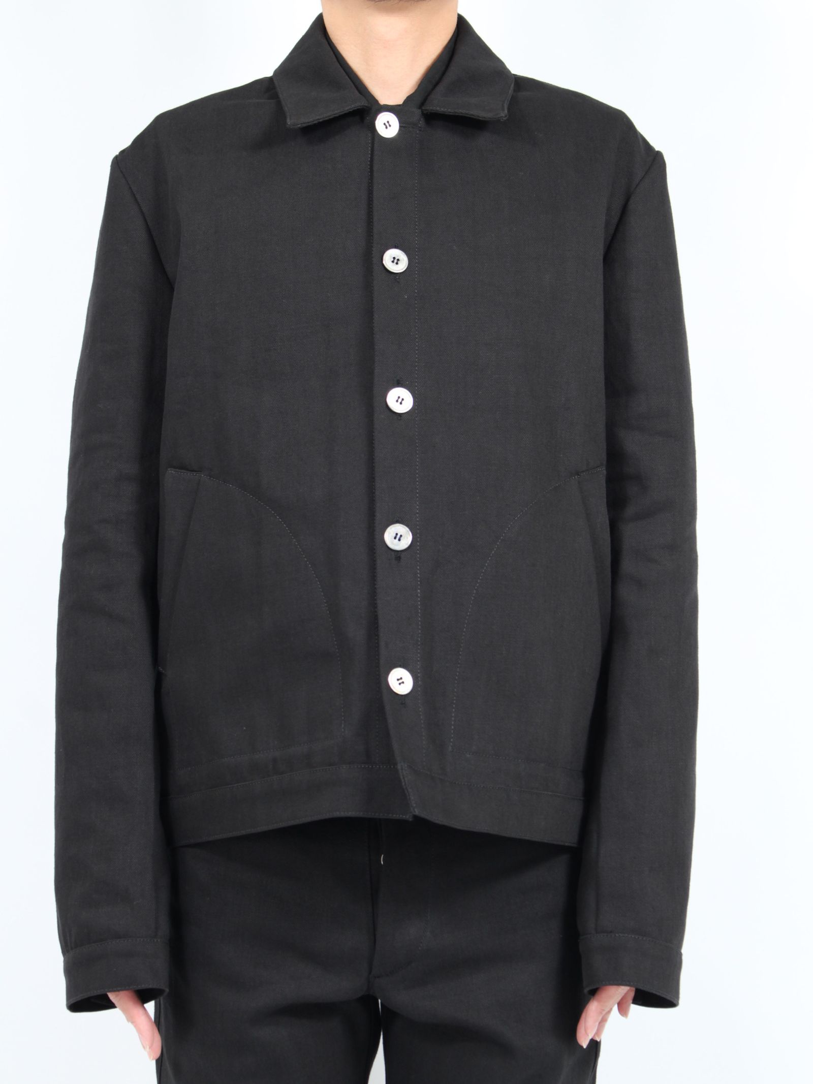 【24AW】スプリット レイヤー バック デニムジャケット / SPLIT LAYER BACK DENIM JACKET / オフブラック