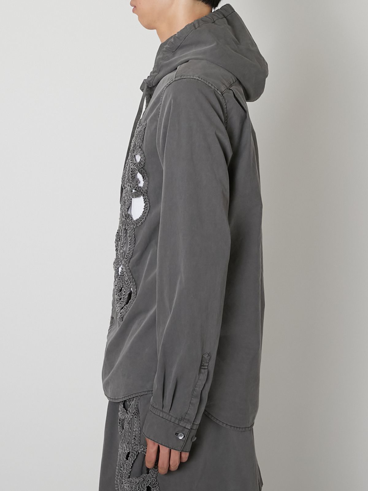【27SS】フーデッド シャツ カットワーク刺繍 フーディー / HOODED SHIRT / グレー