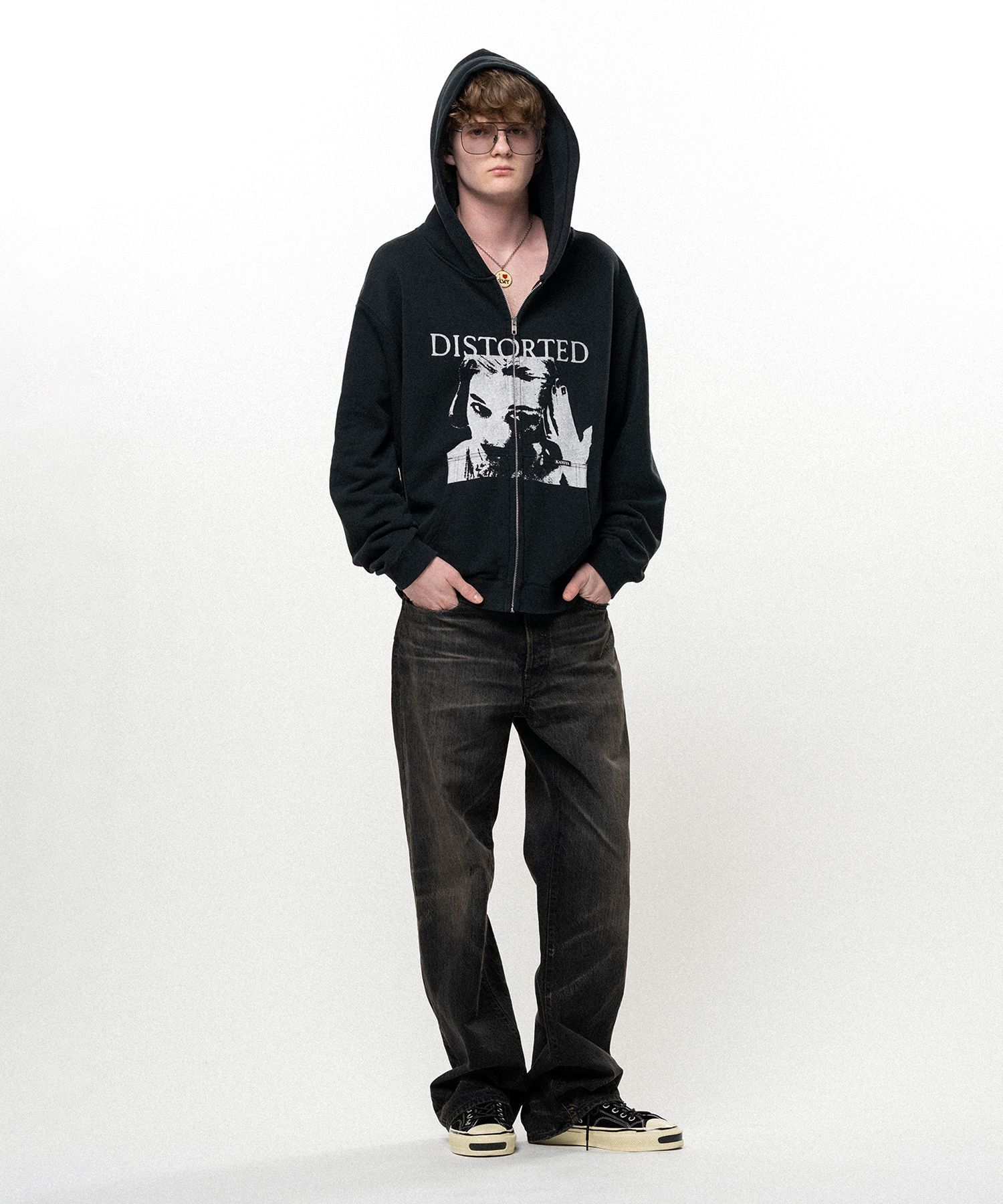 【26AW】ディストーテッド・ガール・ジップアップ・フーディ /"DISTORTED Girl" Zip-up Hoodie /ブラック