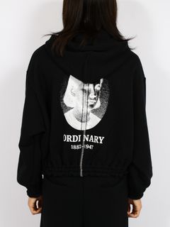 【26AW】オーディナリー ホーム オールド スタイル ジップ フーディ ウィズ プリンティング / ORDINARY HOME OLD STYLE ZIP HOODIE WITH PRINTING / ブラック