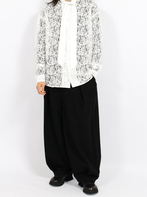 【26AW】フラワーレース ボウタイ シャツ 花柄レース 長袖シャツ / FLOWER LACE BOW TIE SHIRT / ホワイト