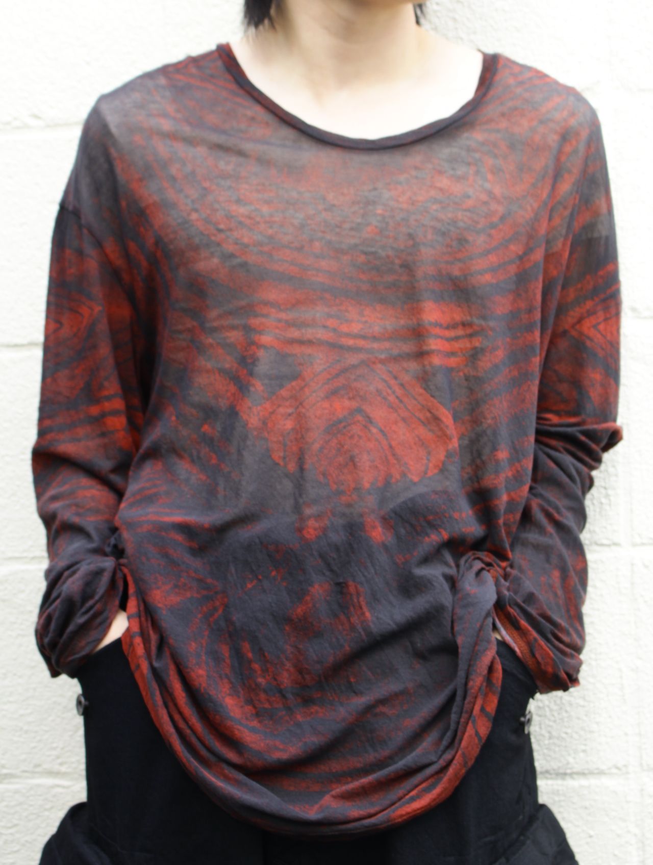 【25SS】プリンテッド コットン トップス / PRINTED COTTON JERSEY / ブラック×ボルドー