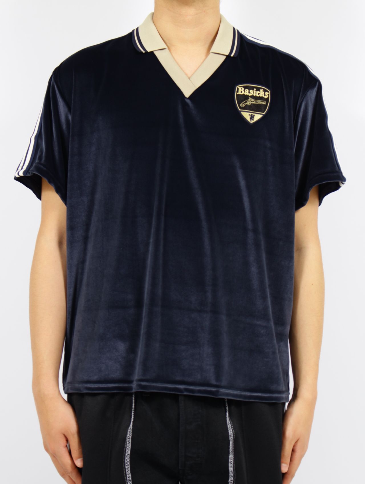 【25SS】ベルベット ワッペン刺繍 フットボール ハーフスリーブ 半袖 シャツ / VELVET FOOTBALL HALF SLEEVE SHIRT / ネイビー