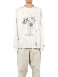 【25AW】ドッグプリント エンブリッシュド ディストレスド ロングスリーブ Tシャツ / DOG PRINTED EMBELLISHED DISTRESSED LONG SLEEVE T-SHIRT / ホワイト