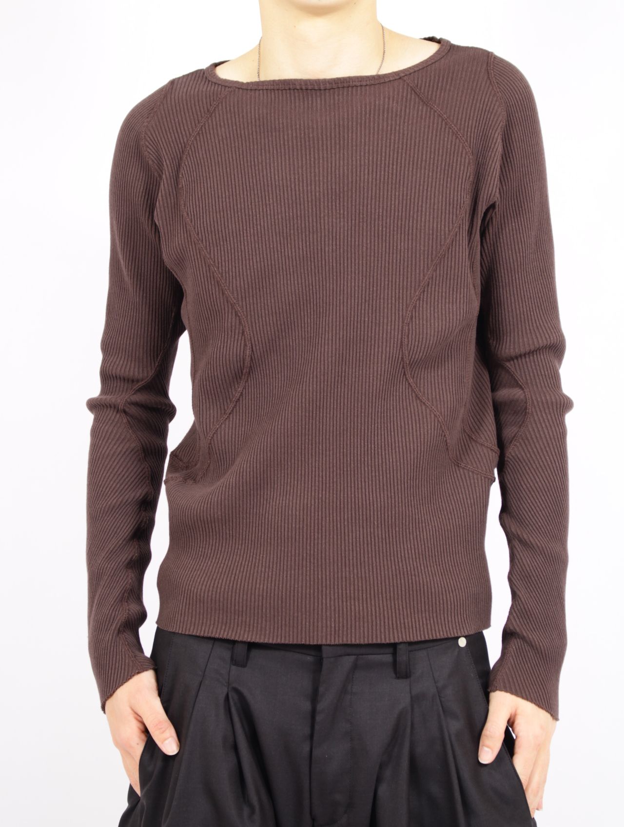 【26SS】 パネルド リブ ロングスリーブ 長袖 Tシャツ / PANELLED RIBBED LONG SLEEVE T-SHIRT / BROWN (ブラウン)