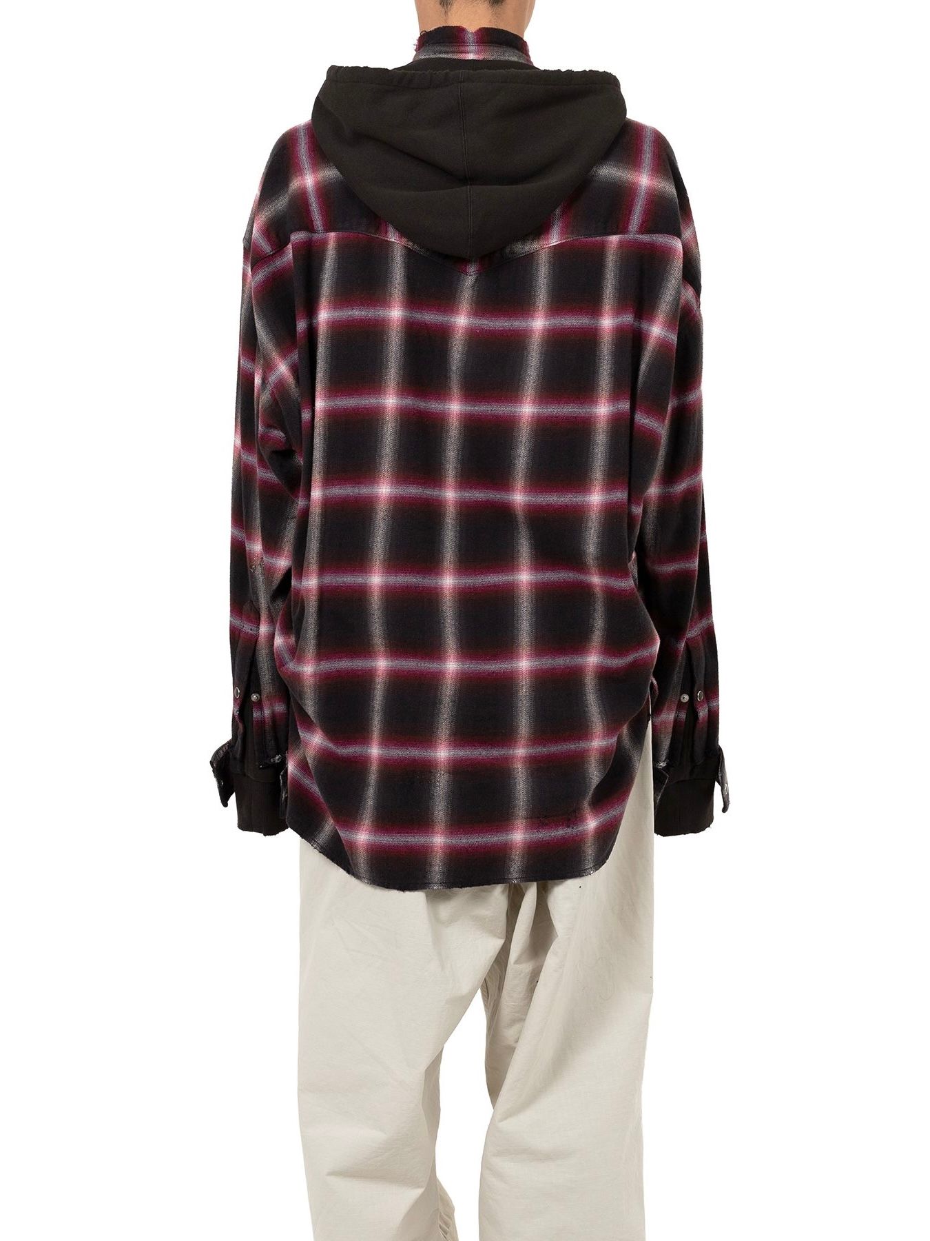 【25AW】スウェット フーディー ドッキング チェック シャツ / SWEAT HOODIE L/S SHIRT / レッド