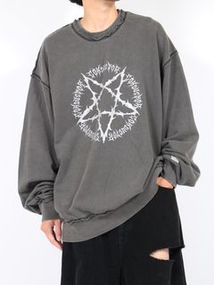 【24AW】ピグメント ペンタグラム コットン クルーネック スウェット / PIGMENT DYE COTTON CREWNECK SWEATER 'PENTAGRAM / ブラック