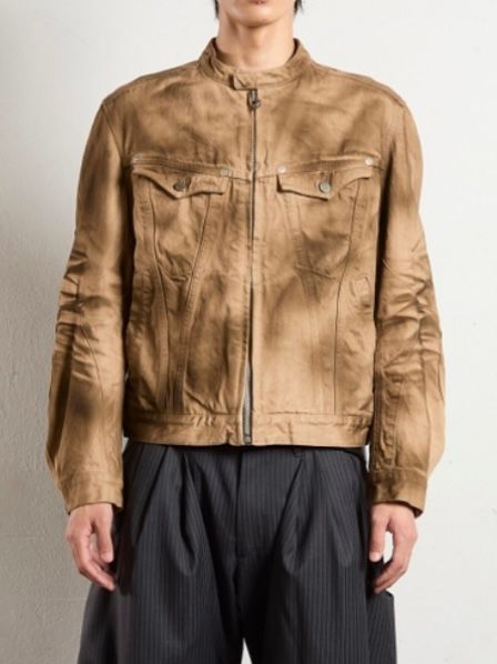 【25SS】デニム モーターサイクル ジャケット / DENIM MOTORCYCLE JACKET / CRAZY DIRTY WASHED TAN(ブラウン)