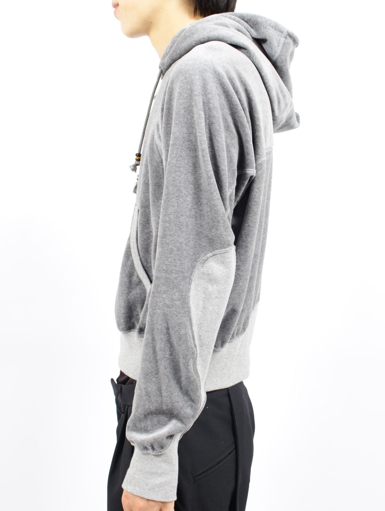 【25AW】 ベロア ジップアップ フーディー パーカー / VELOUR ZIP UP HOODIE / HEATHER GREY(ヘザーグレー)