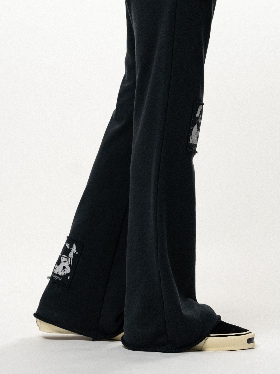 【26AW】 "ガールパッチ" ブーツカット スウェットパンツ フレア パンツ / "GIRL PATCH" BOOTCUT SWEAT PANTS / ブラック