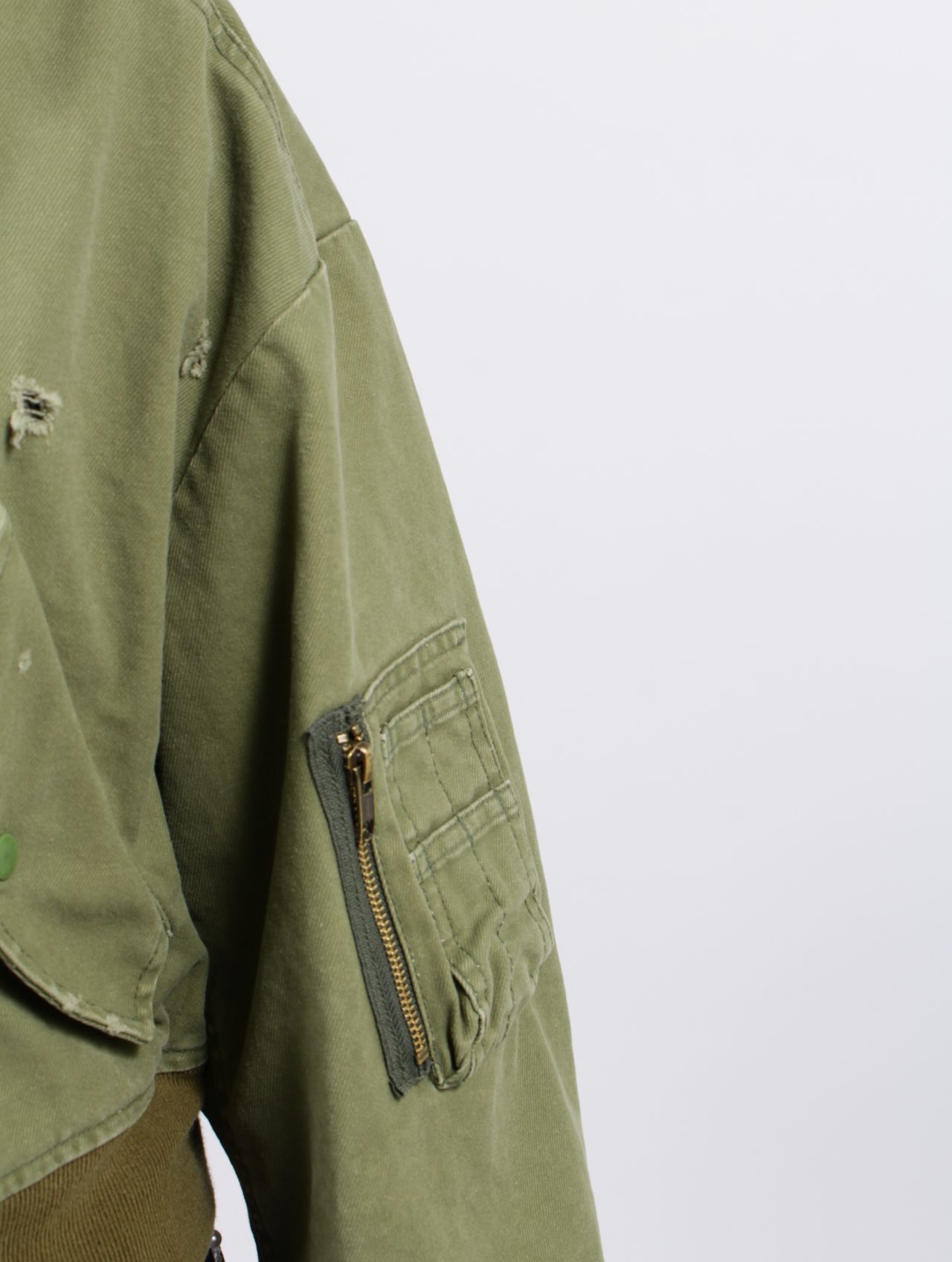 【25SS】コットン ディストレスド ショート フライト ジャケット / COTTON DISTRESSED SHORT FLIGHT JKT / オリーブ