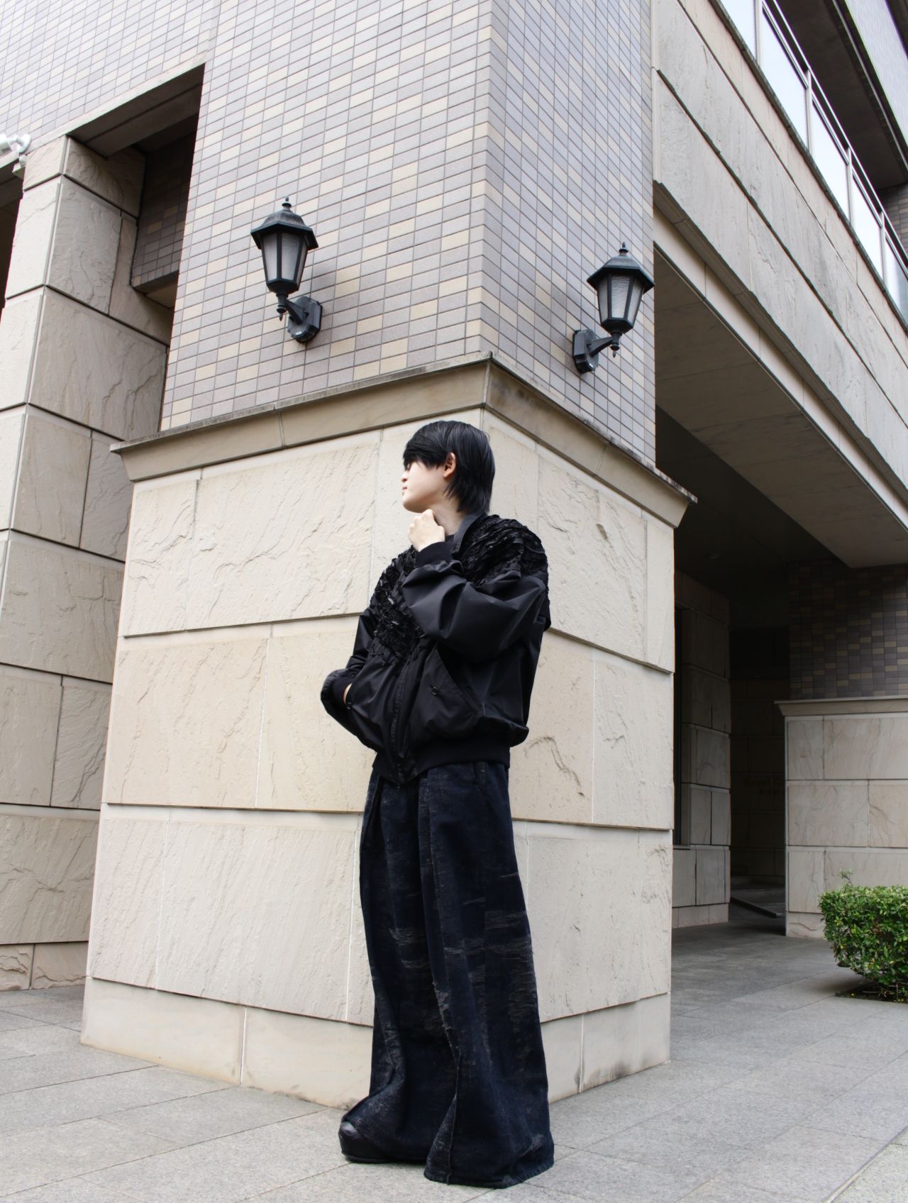 【25SS】シャーリング ドックイヤー ジャケット / SHIRRING DOG-EAR JACKET / ブラック