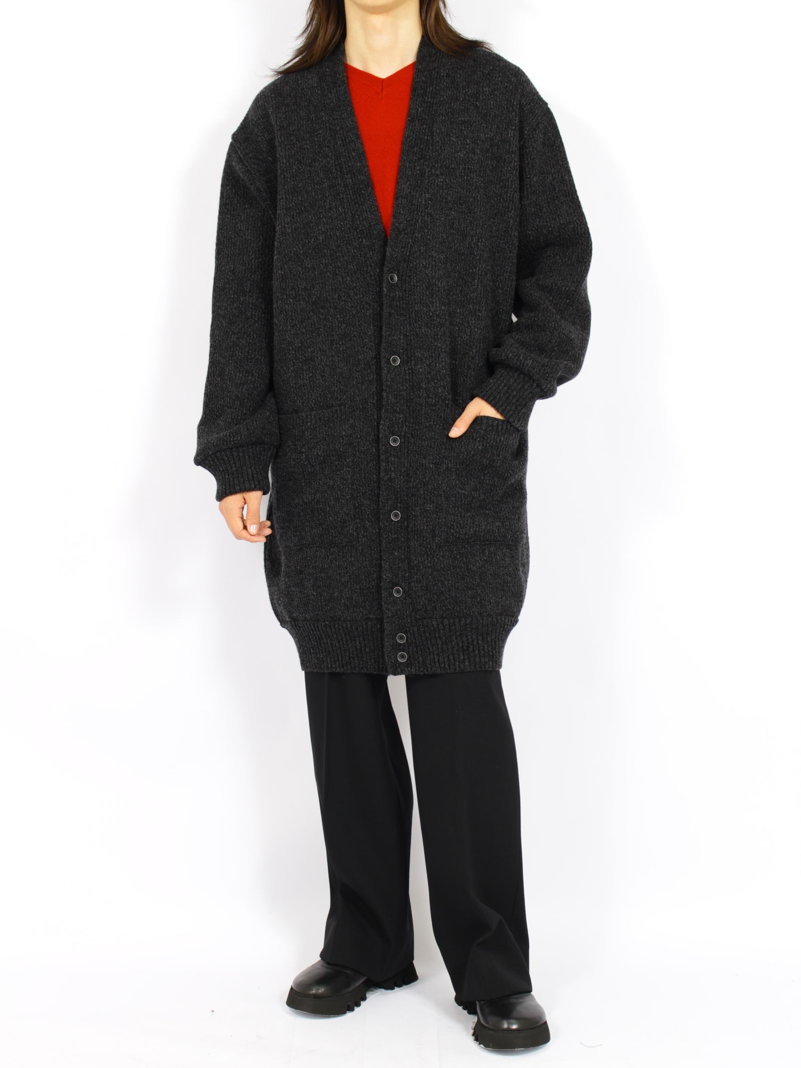 【26AW】ラムウール ヘビー ロング カーディガン / RAM WOOL HEAVY LONG CARDIGAN .16 / チャコール