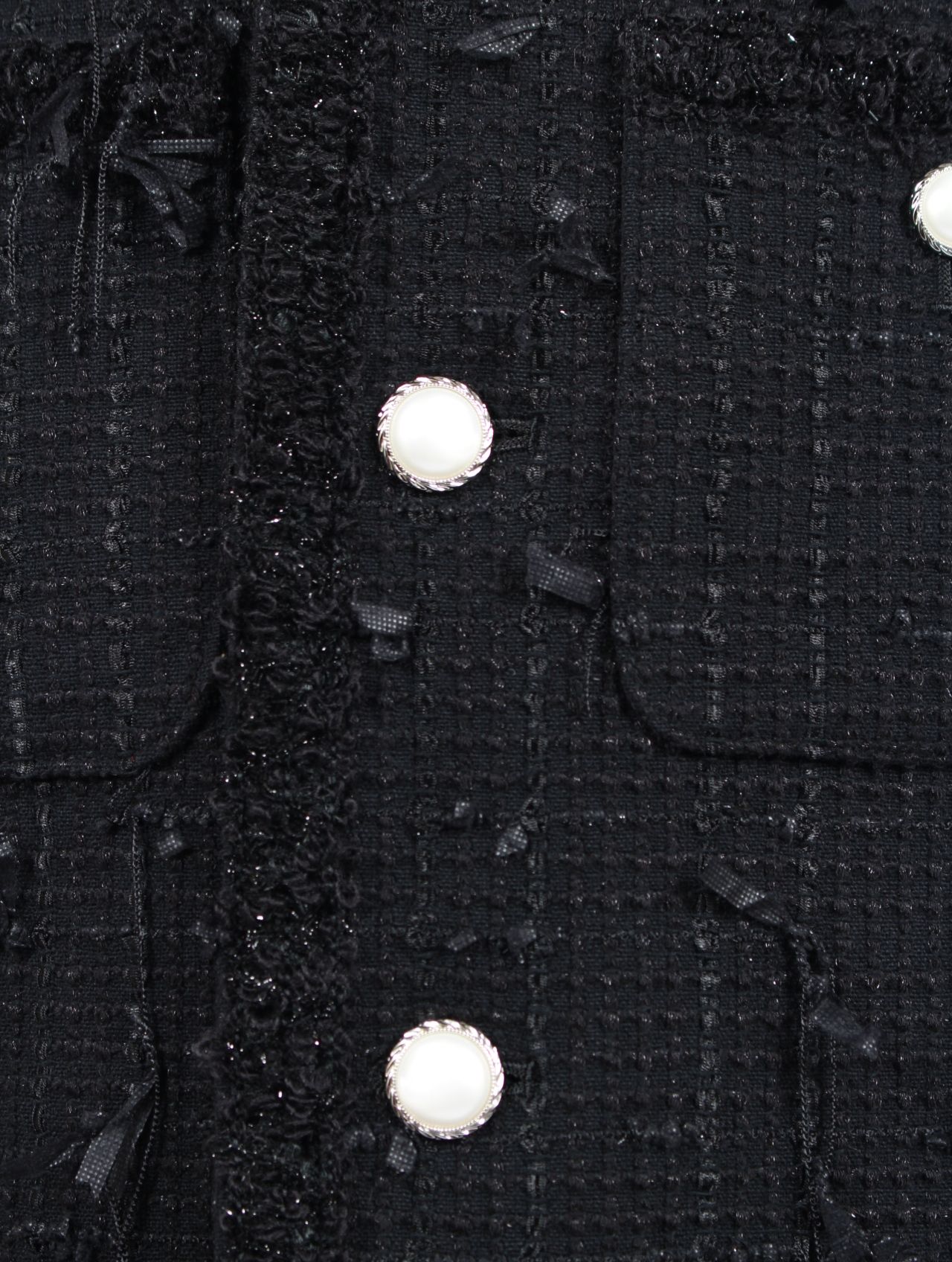 【25AW】ミックス リボン ツイード ノーカラー ボンテージ ジャケット / MIXED RIBBON TWEED NO COLLAR BONDAGE JKT / ブラック