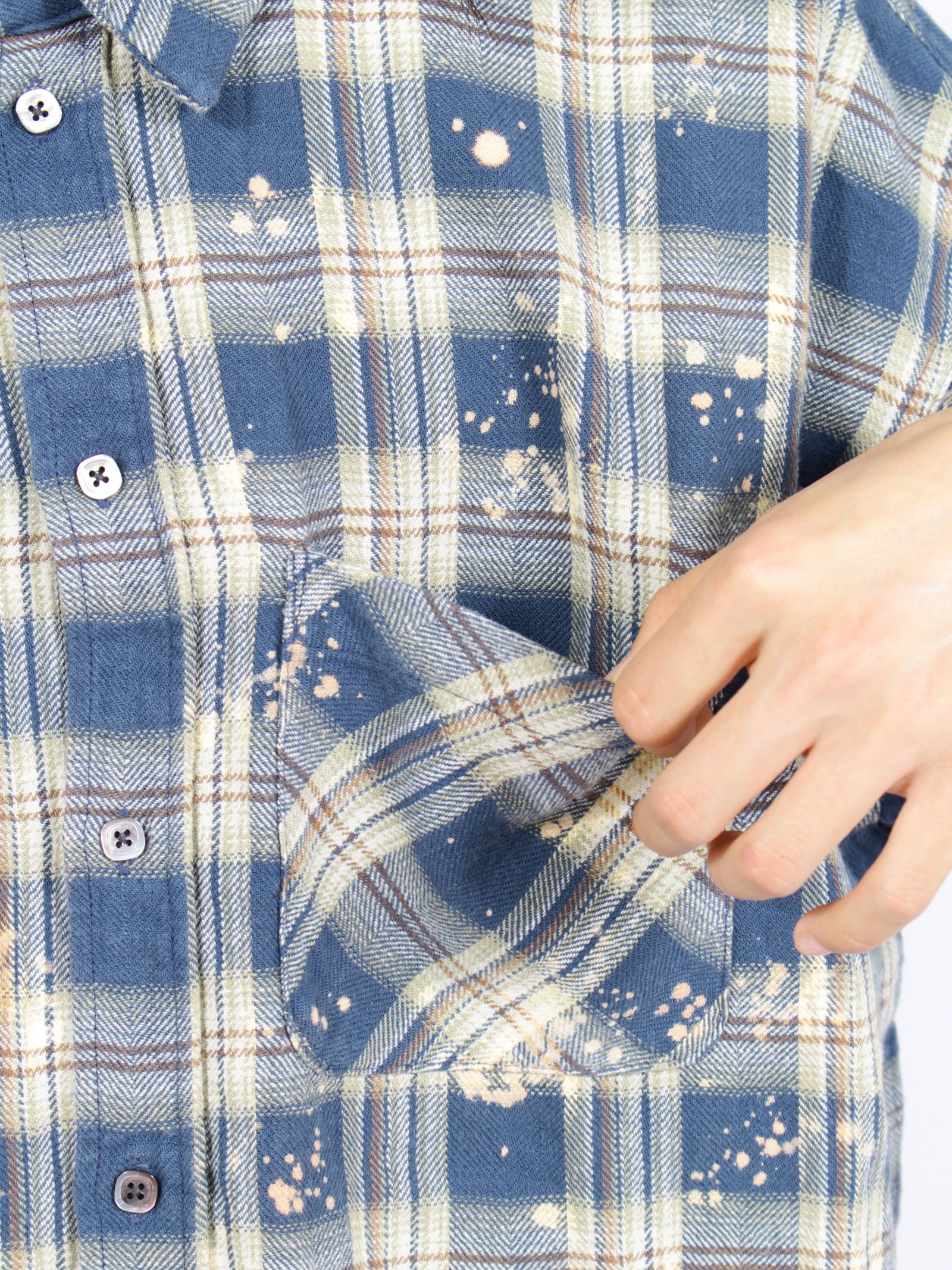 【26AW】コットン チェック ブリーチド シャツ 長袖 柄シャツ / COTTON CHECK BLEACHED SHIRT / ブルー