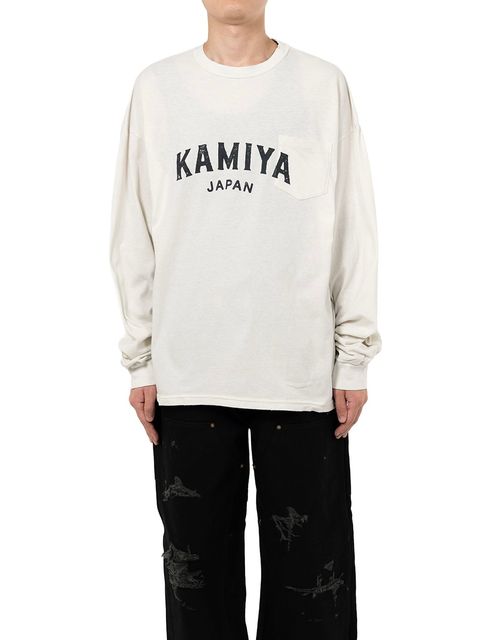 【25AW】カミヤ ロゴ ディストレスド ロング ポケット Tシャツ / "KAMIYA LOGO"DISTRESSED L/S POCKET TEE / ホワイト