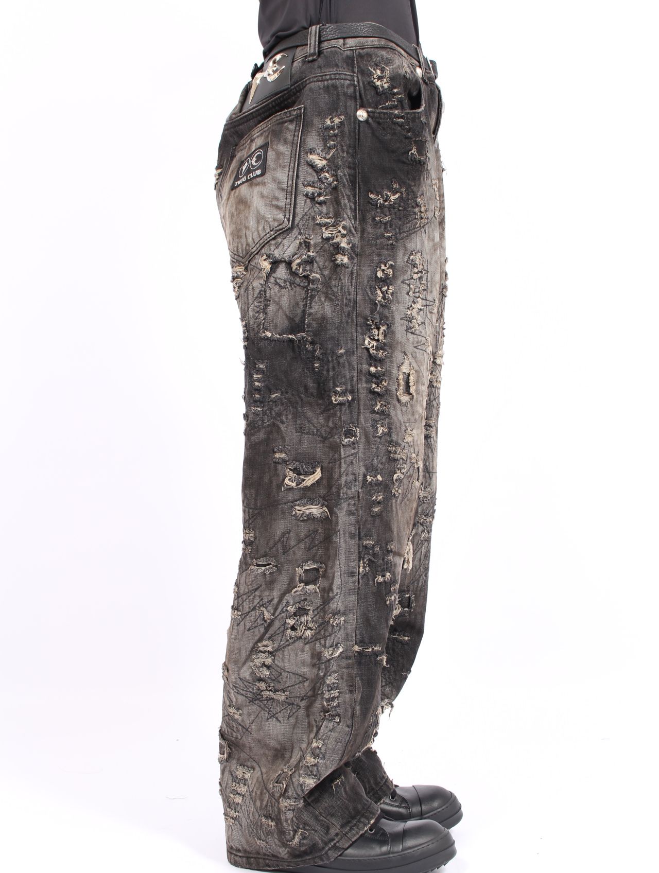【25AW】ハードウォッシュド ダメージ デニム パンツ / HARD-WASHED DAMAGED DENIM PANTS / ブラック