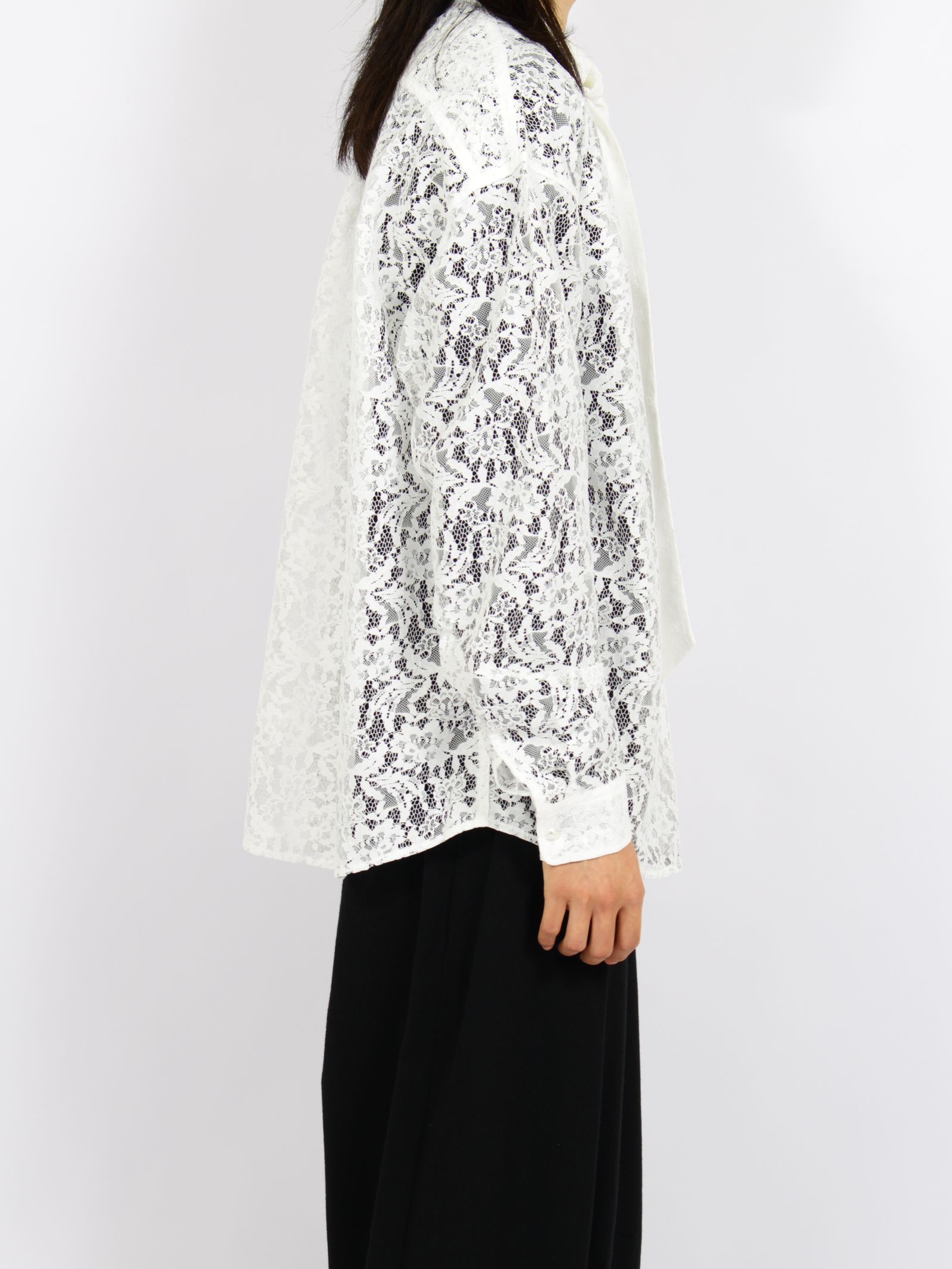 【26AW】フラワーレース ボウタイ シャツ 花柄レース 長袖シャツ / FLOWER LACE BOW TIE SHIRT / ホワイト