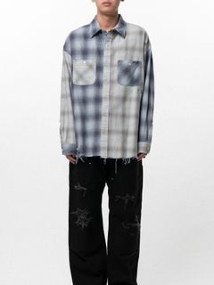 【26SS】リペアド クレイジー チェック シャツ / REPAIRED CRZY CHECK SHIRT / ブルー