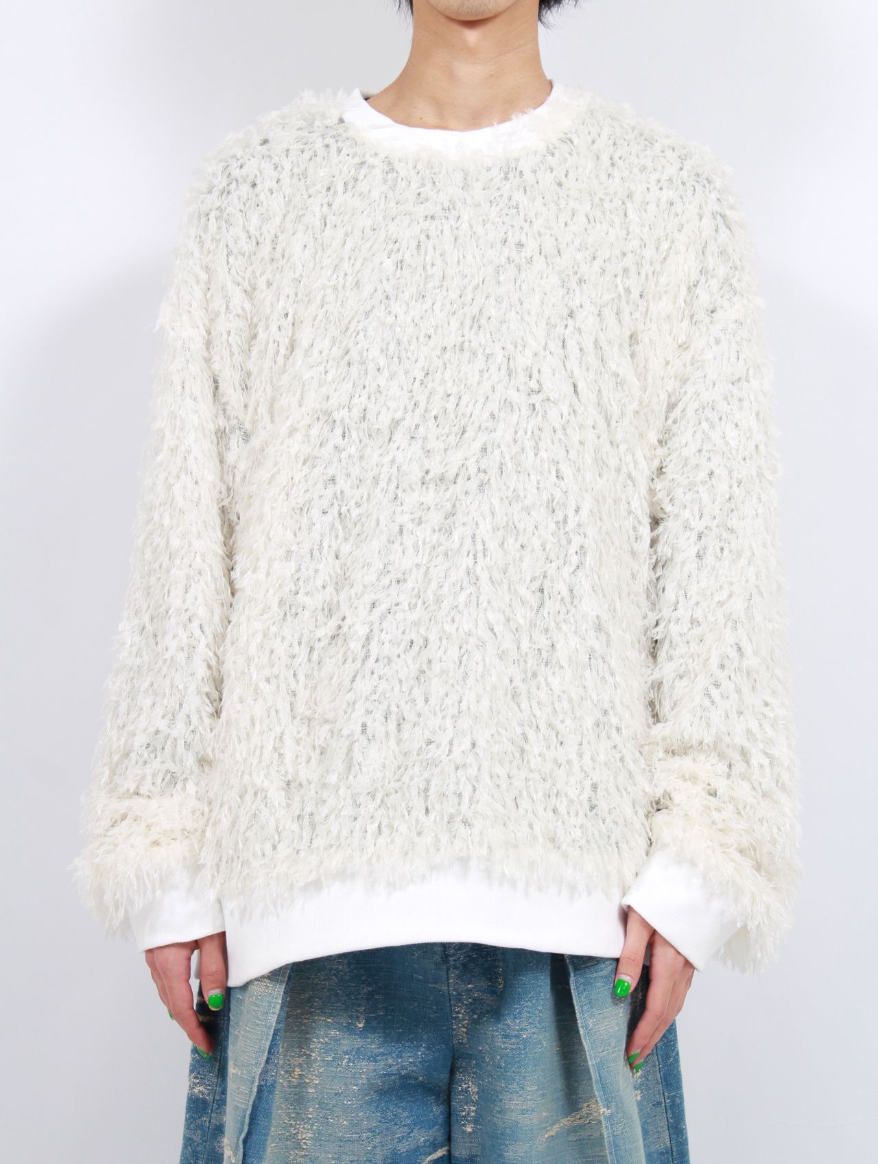 【25SS】フェザー ニット クルーネック セーター / FEATHER KNIT CREWNECK SWEATER / ホワイト
