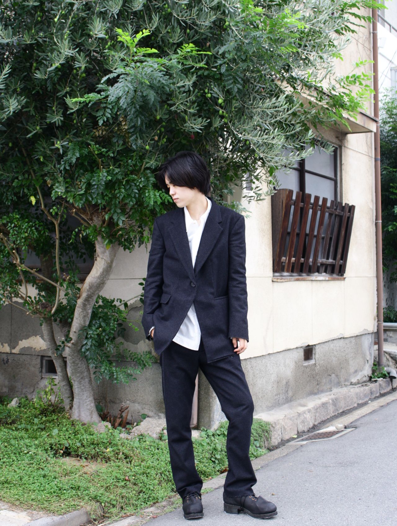 【25AW】 メンズ フィット トラウザーズ ウィズ 925 シルバー フック クローザー / MENS FITTED TROUSERS WITH 925 SILVER HOOK CLOSER / オフブラック