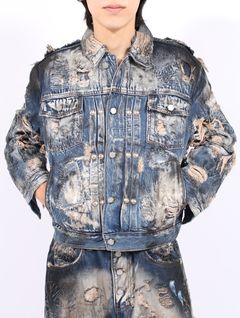 【25AW】ハードウォッシュド ダメージ デニム ジャケット / HARD-WASHED DAMAGED DENIM JACKET / ブルー