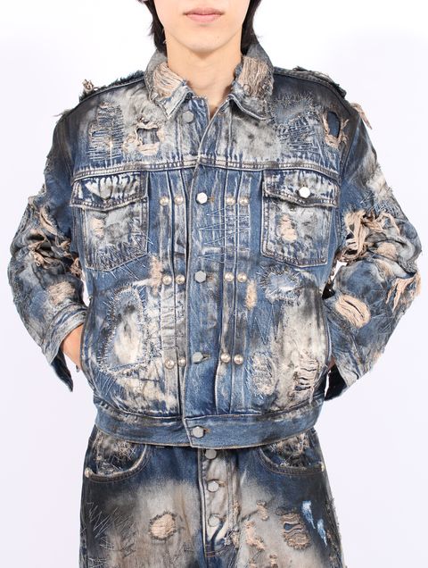 【25AW】ハードウォッシュド ダメージ デニム ジャケット / HARD-WASHED DAMAGED DENIM JACKET / ブルー
