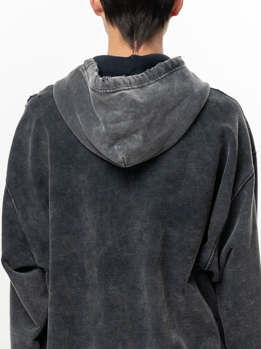 【26AW】 ブリーチド ジップアップ フーディー スウェット パーカー / BLEACHED SWEAT PARKA / ブラック