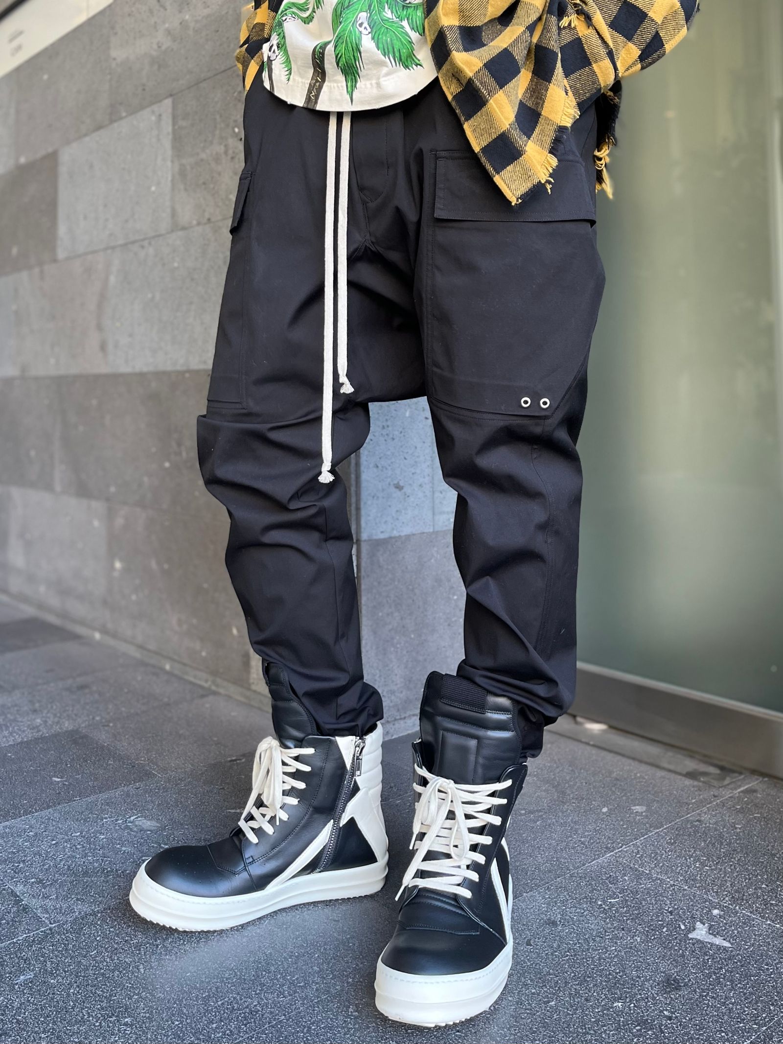 新発売 ドローストリング 23ss Rick オープニング Owens DRAWSTRING Cargo Long DRKSHDW 46  リックオウエンス ブラック CREATCH メンズ