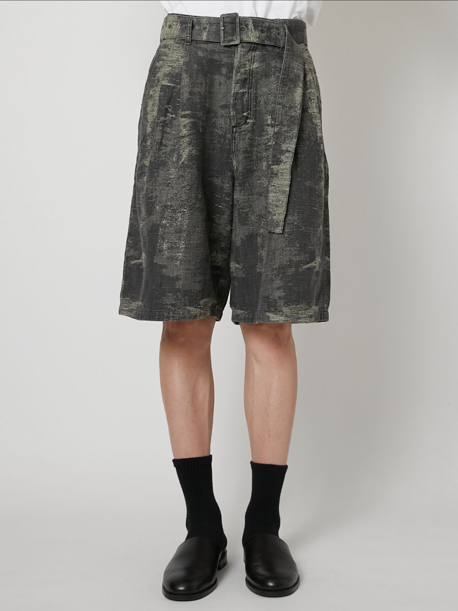 【27SS】ベルテッド デニム ショーツ ジャガードデニム ハーフパンツ / BELTED DENIM SHORTS / グレー