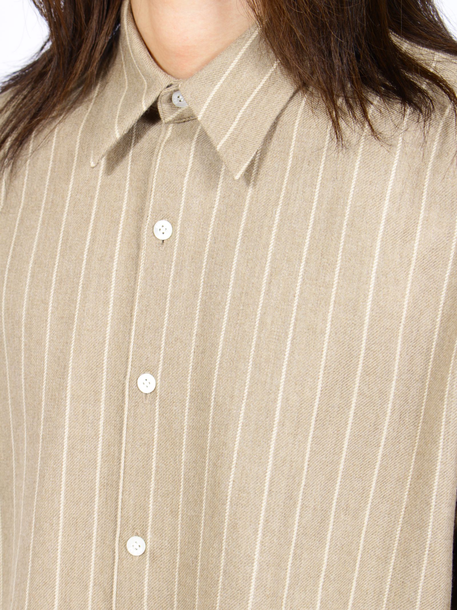 【26AW】 ウール ストライプ シャツ / WOOL STRIPED SHIRT / ベージュ