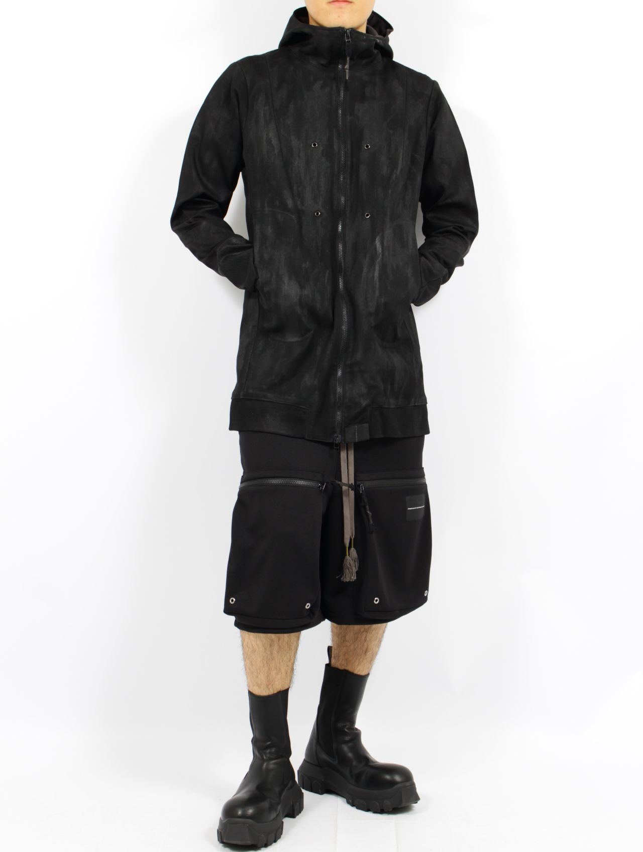 【25SS】テック ジャージー ロング パーカ TECH JERSEY LONG PARKA_4HOLE / ブラック