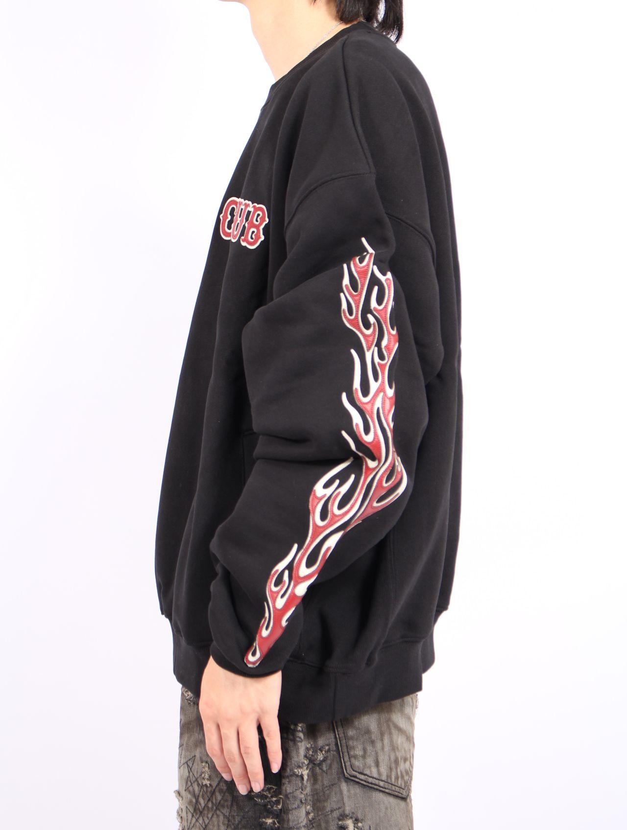 【25AW】レザー フレーム スウェットシャツ / LEATHER FLAME SWEATSHIRT / ブラック