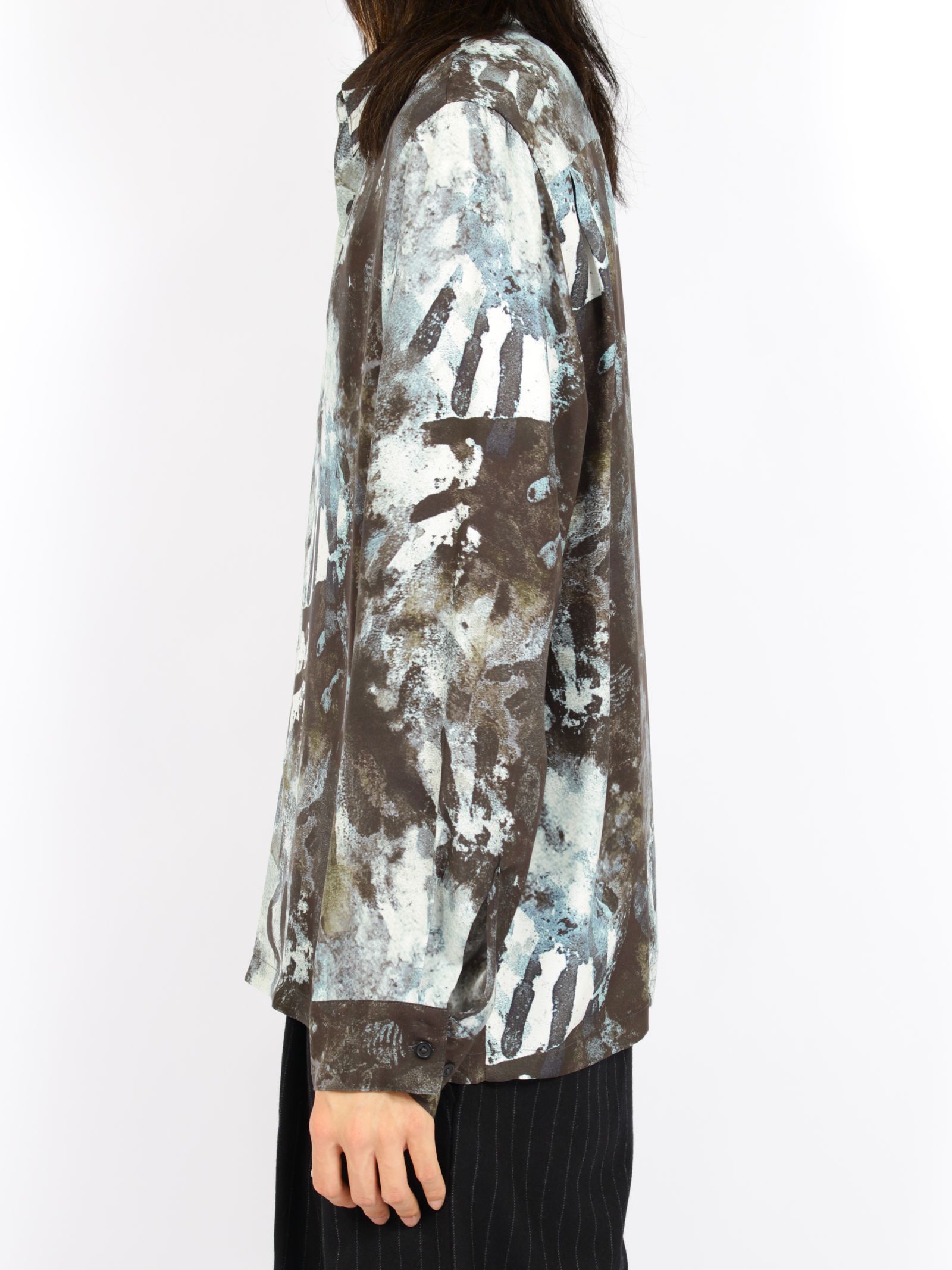 【26AW】ハンド モチーフ シルク シャツ 長袖 / HAND MOTIF SILK SHIRT / ブラック